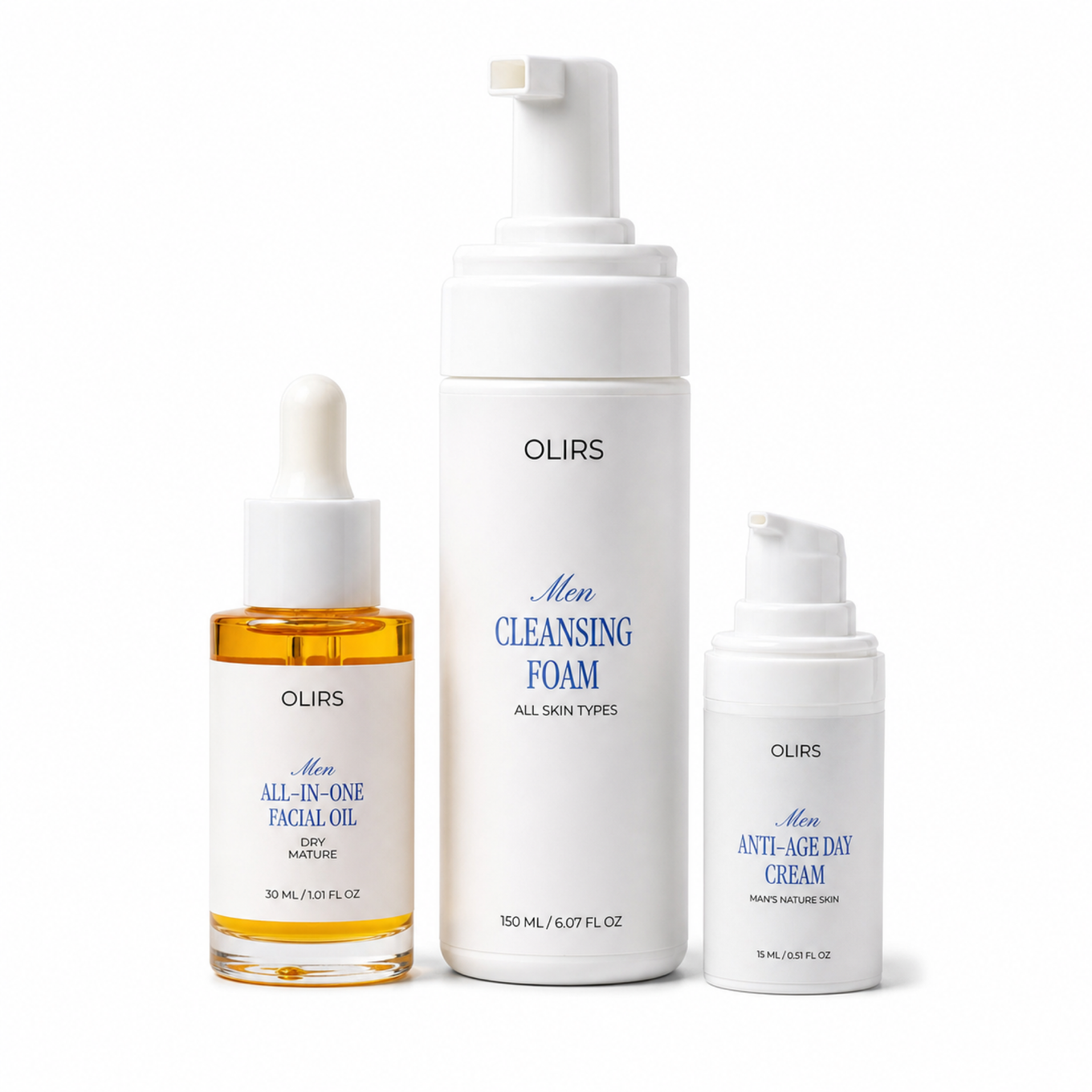 Daily Radiance Trio Kit including cleansing foam, facial oil, and anti-age day cream for glowing skin.