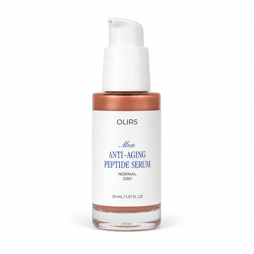 Peptide Firm-Look Serum in a sleek glass bottle for smoother, hydrated skin with anti-aging benefits.