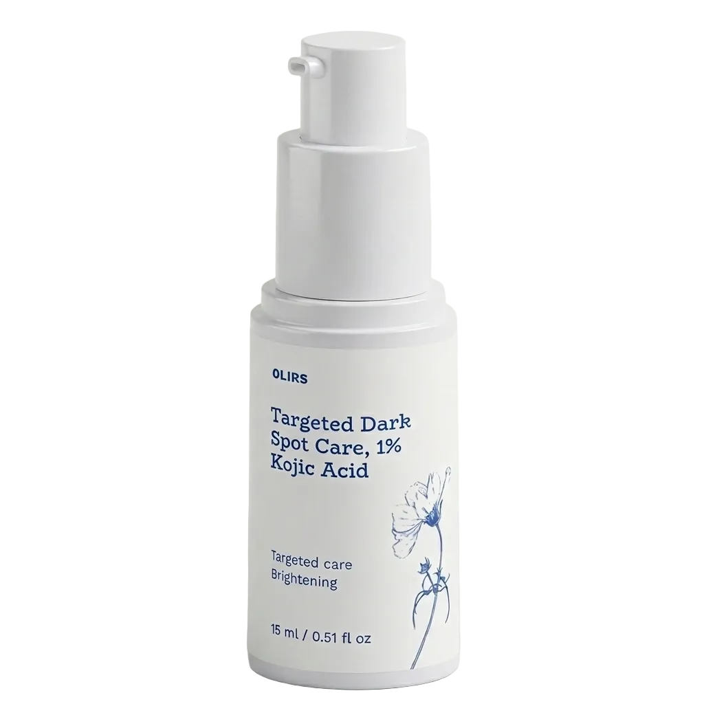 OLIRS Targeted Dark Spot Care, 1% Kojic Acid serum bottle for brightening dark spots.